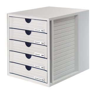 HAN Schubladenbox System-Box grau mit 5 Schubladen